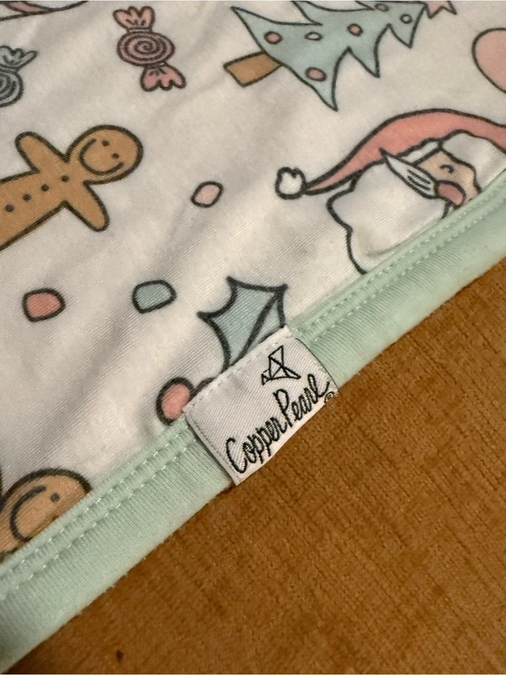 Kids Christmas Holiday Bib - Mint Trim Pink & Green Print